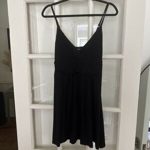 Express Womens Fit & Flare Dress Small Black V Neck Side Zip Spaghetti Strap